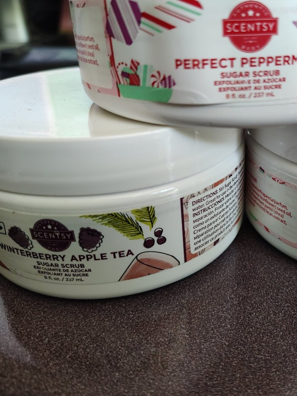 Scentsy (1) Winterberry Apple Tea and (2) Perfect Peppermint Sugar Scrubs